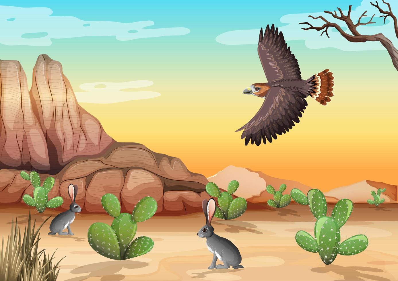 desierto con montañas rocosas y aves vector