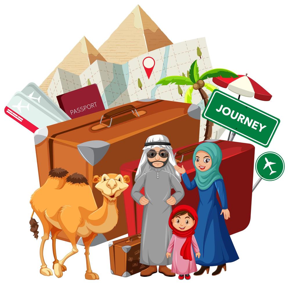 Arabian family on holiday collage vector