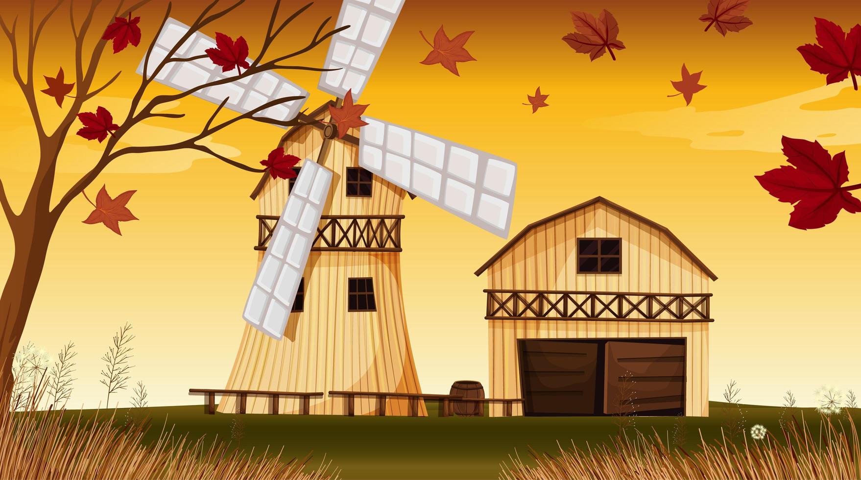 Farm scene in nature with barn and windmill vector