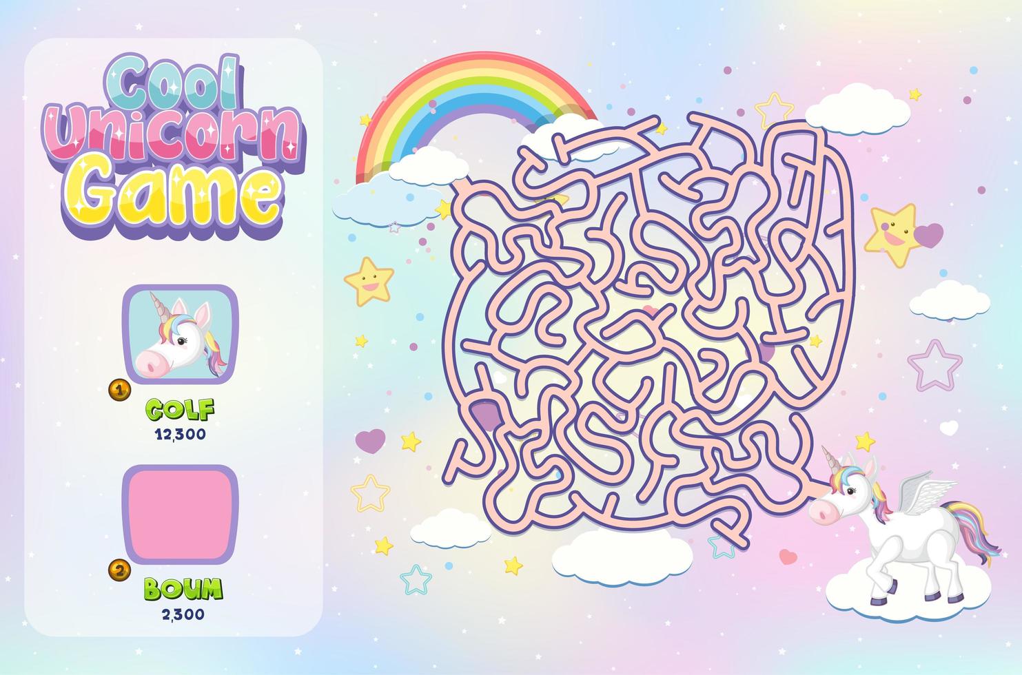 Unicorn maze game template vector