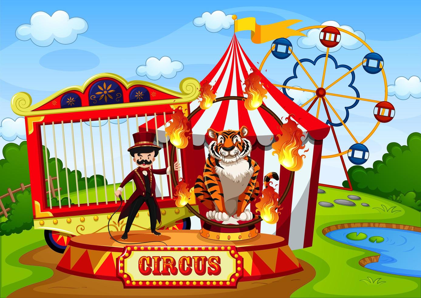 parque de atracciones con circo en estilo de dibujos animados vector