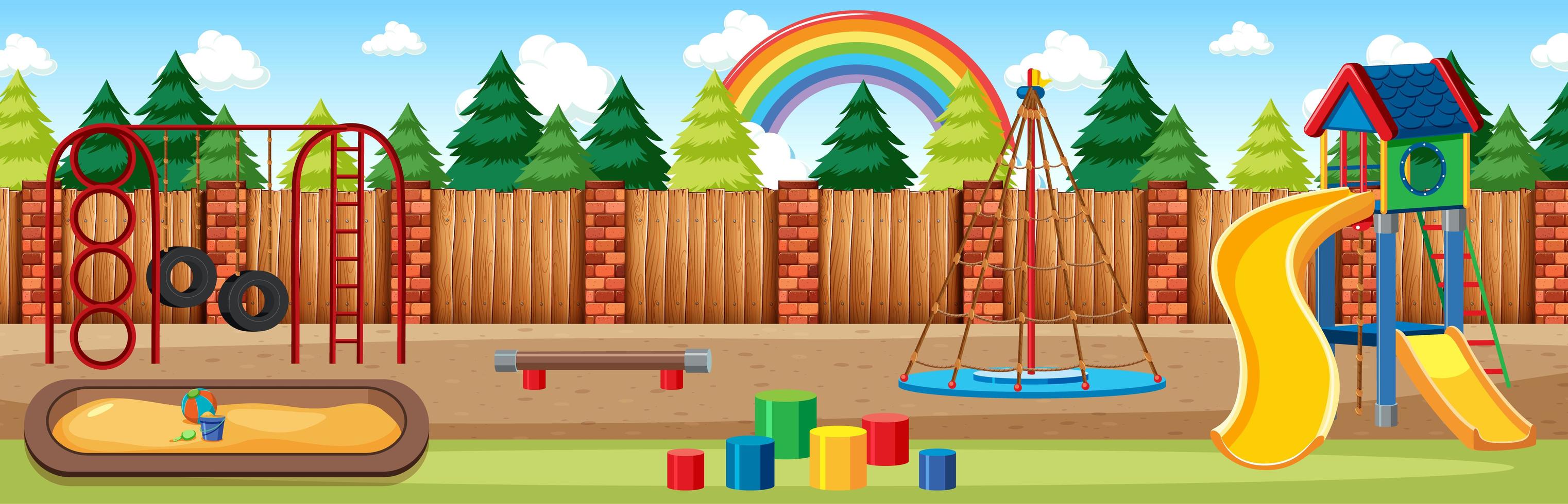 Kids playground in the park with rainbow vector