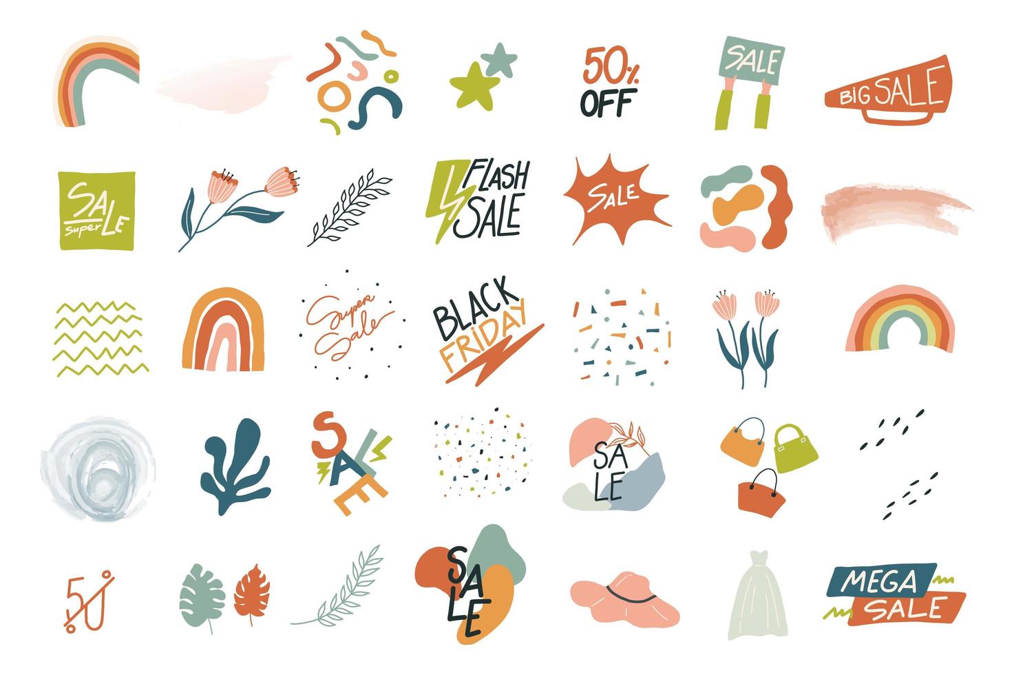 Big set of trendy abstract sale icons vector