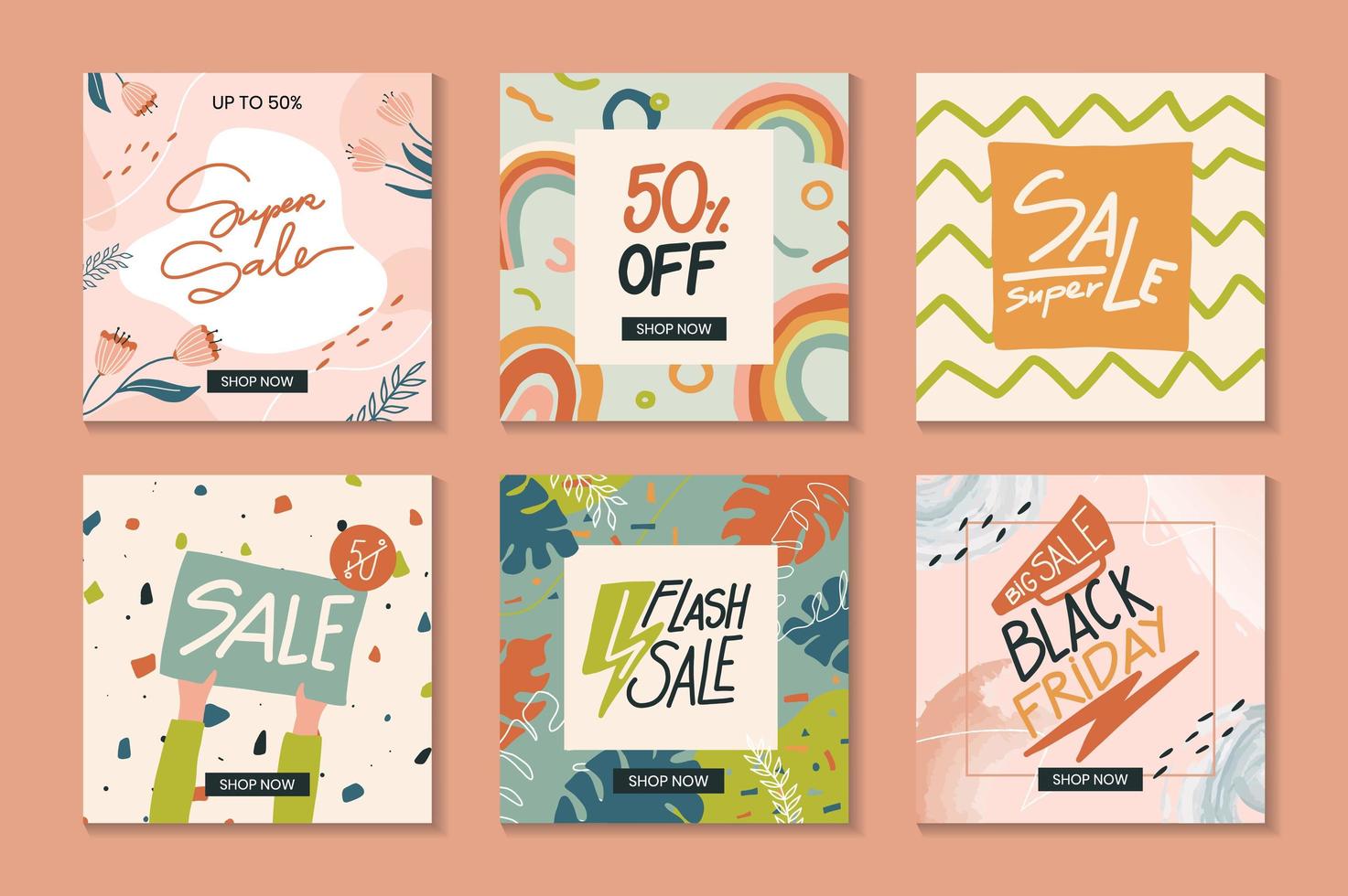 Collection of trendy abstract square sale templates vector