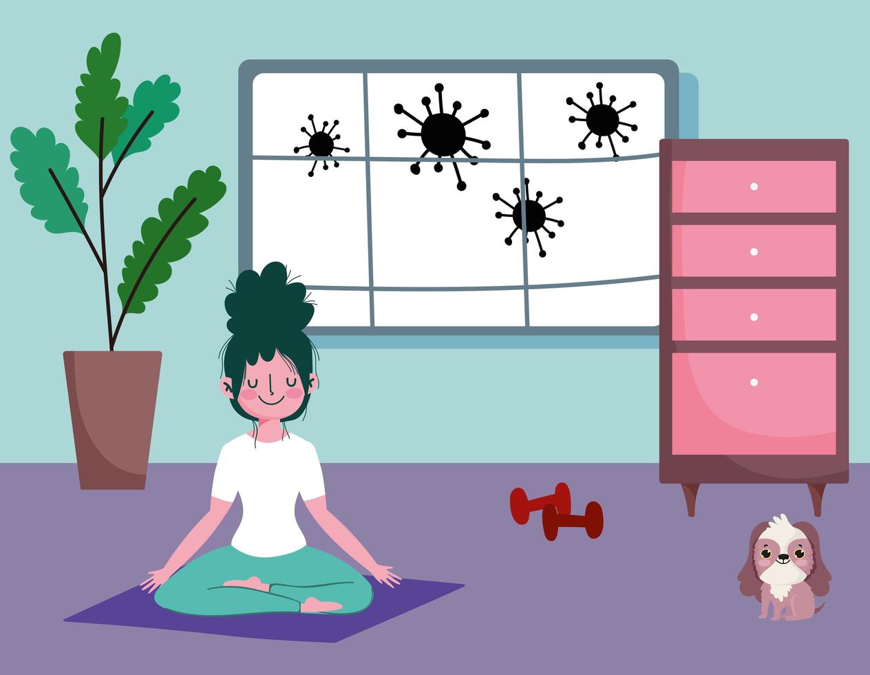 Young woman doing yoga at home vector