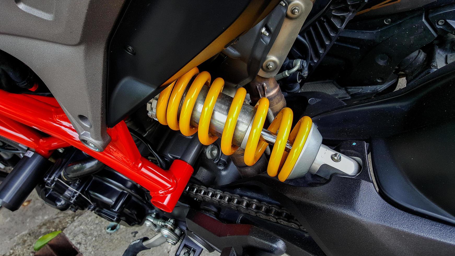 Close-up of motorcycle shock absorbers photo