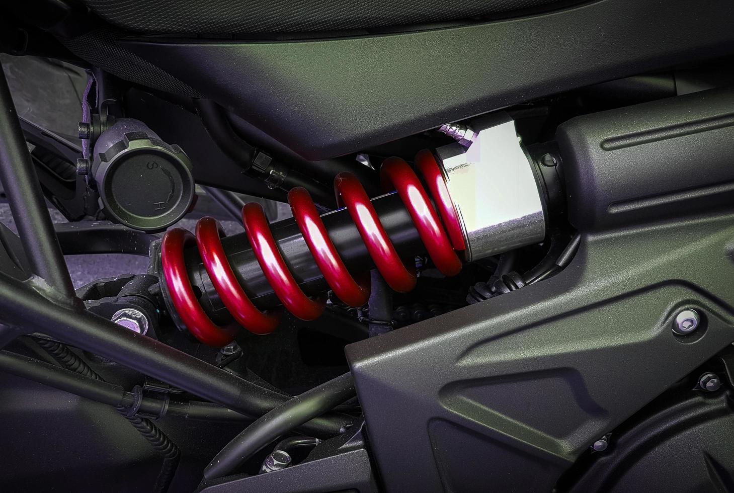 Close-up of motorcycle shock absorbers photo