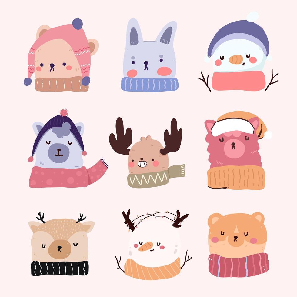 Christmas cute cartoon characters set vector