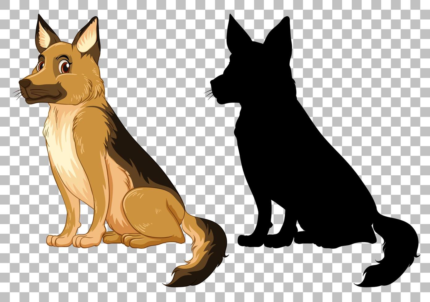 Cute german shepherd and its silhouette isolated vector