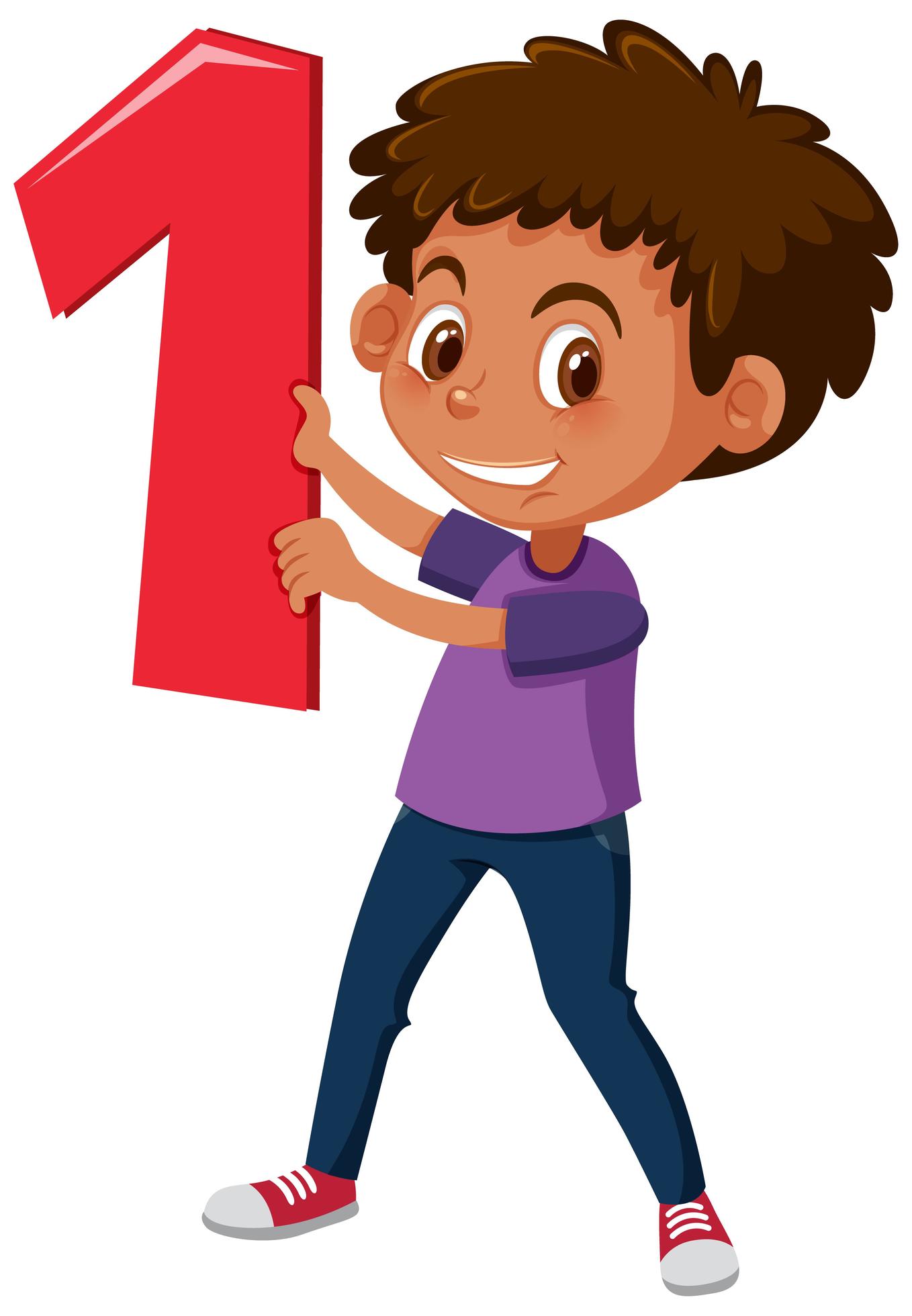 Boy holding the number 1 1426603 Vector Art at Vecteezy