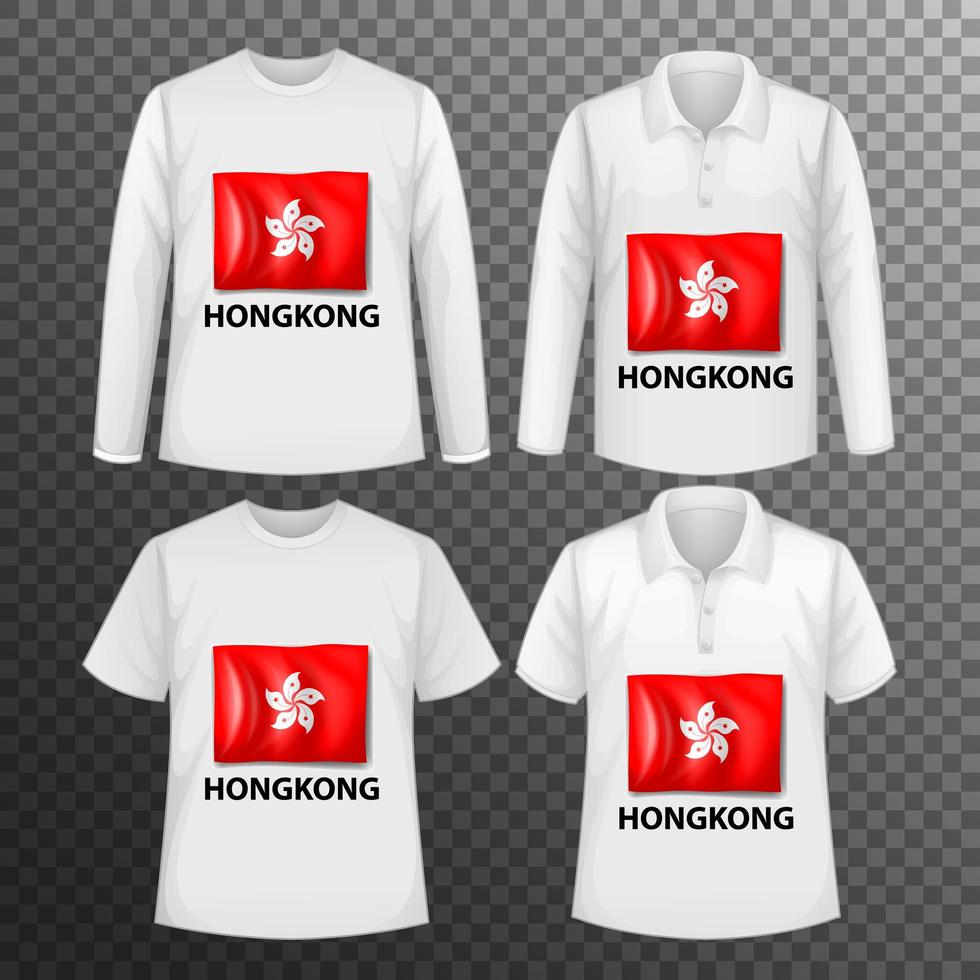 conjunto de camisas masculinas con bandera de hong kong vector