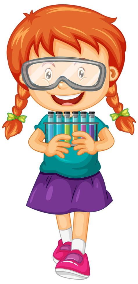 Happy girl holding test tubes vector