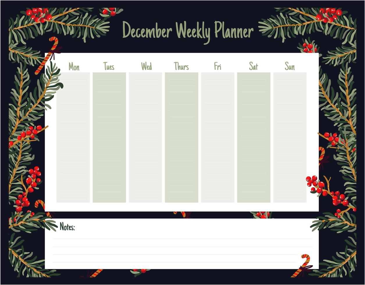 Weekly daily cute Christmas planner vector
