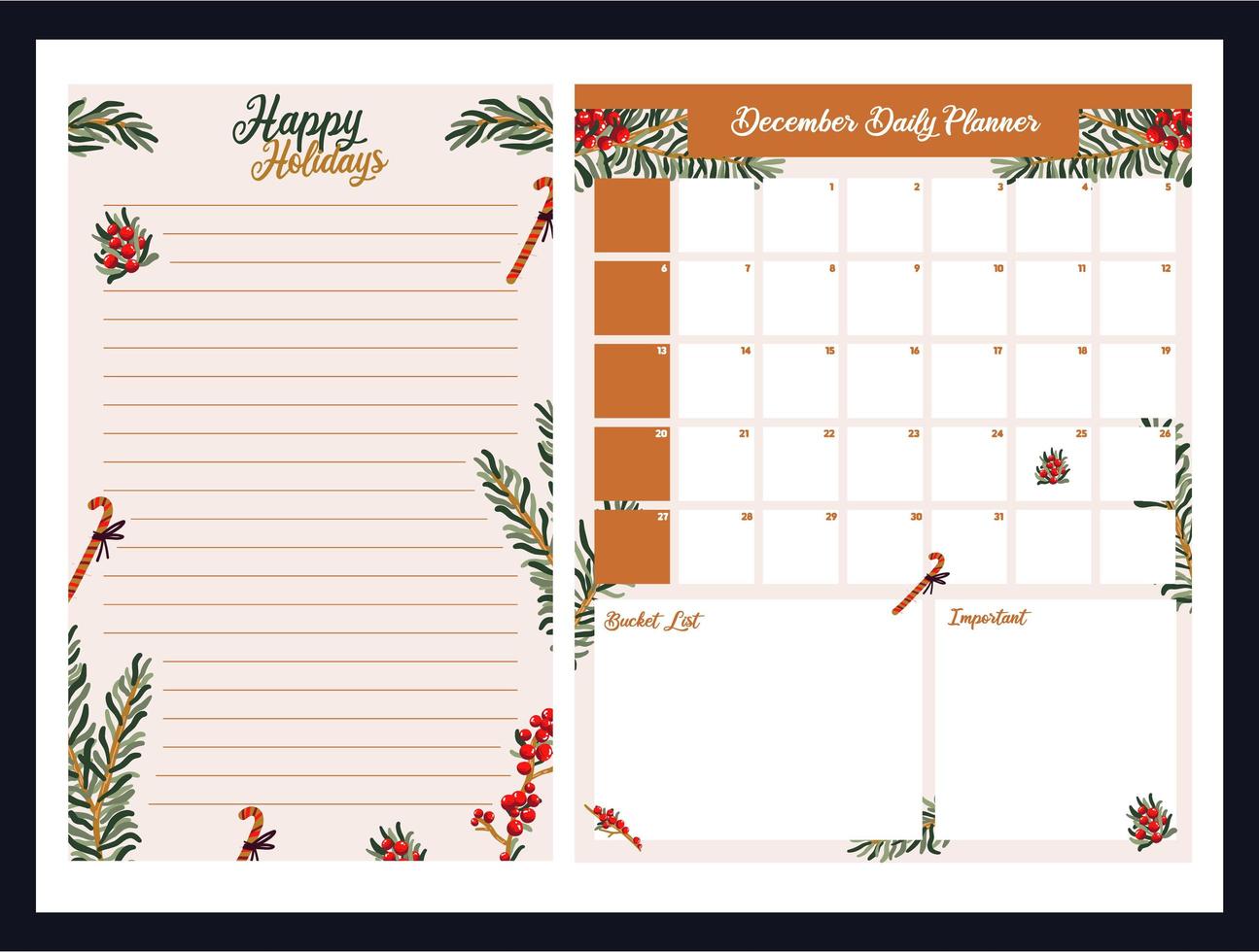 Weekly daily cute Christmas planner vector