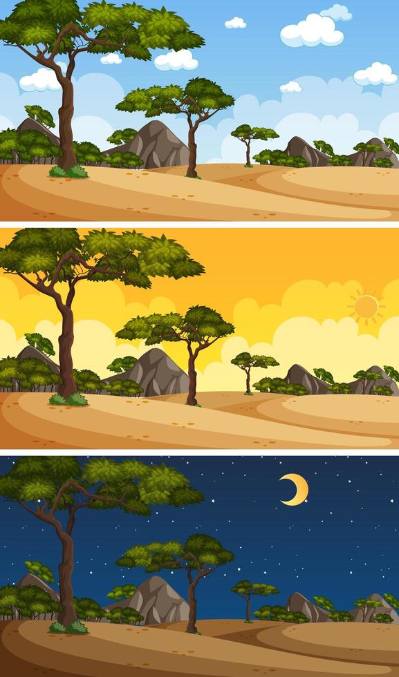 Nature landscape scenes at different times of day vector