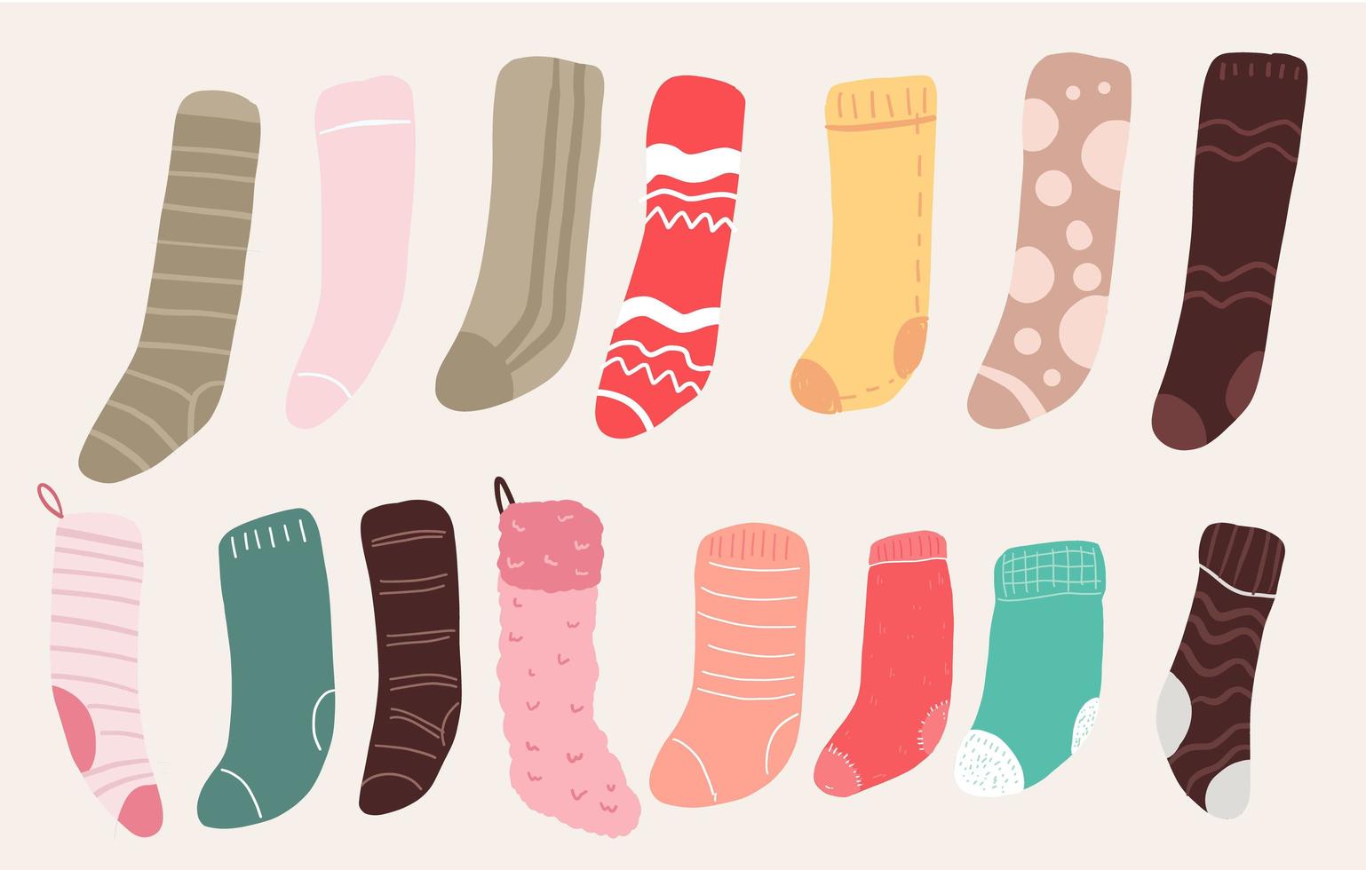 Christmas cute socks decor set vector