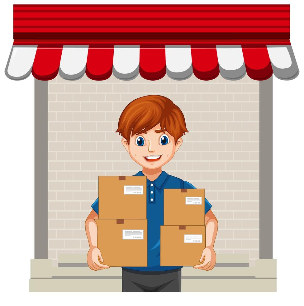 Man delivery package on white background vector