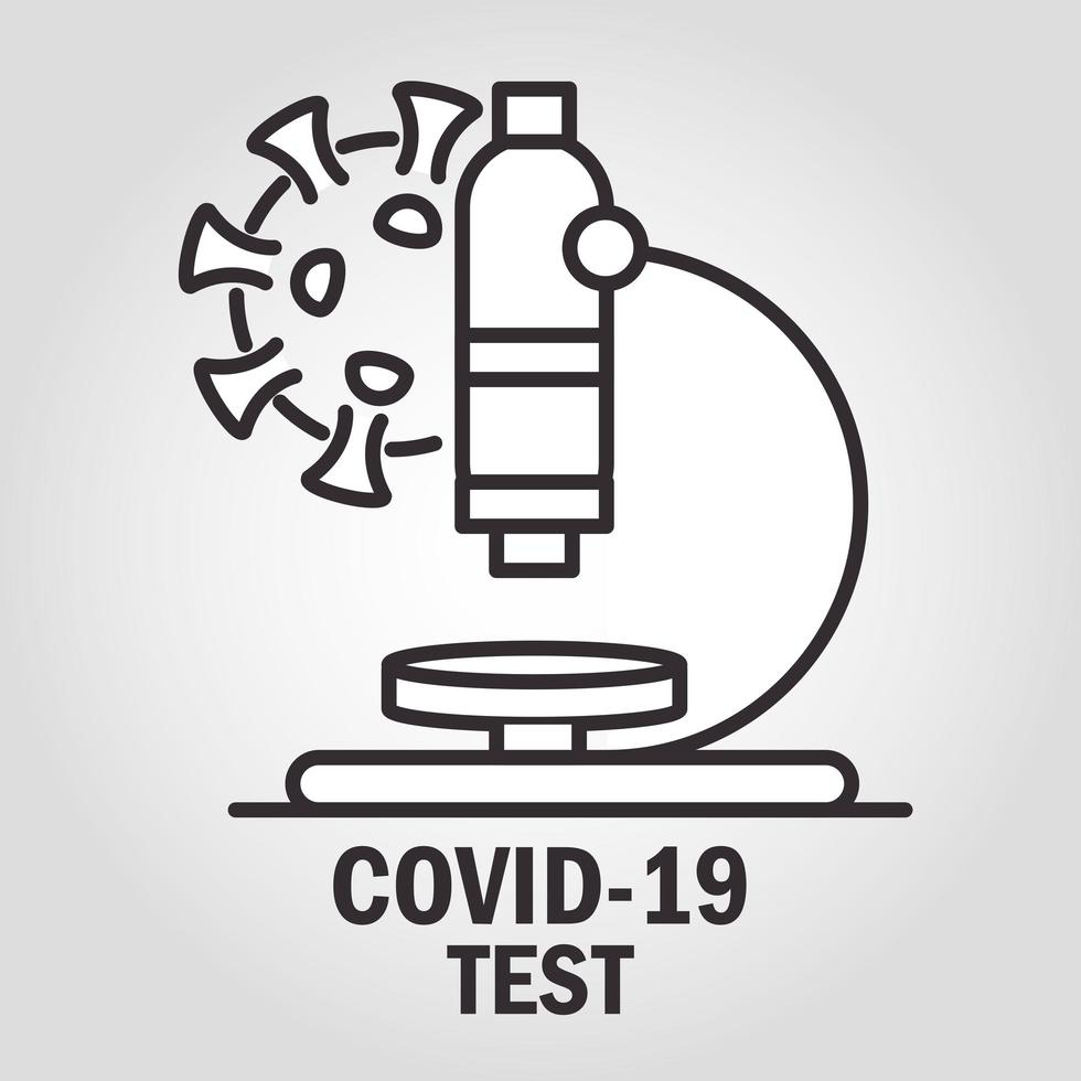 Prueba covid-19 con pictograma de microscopio de laboratorio vector