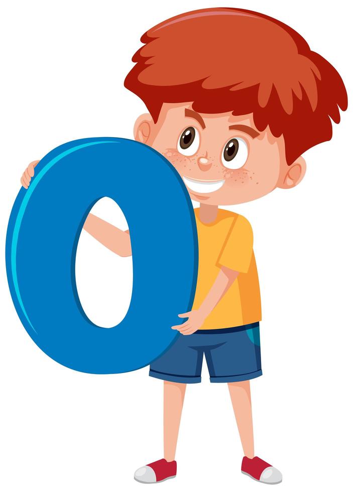 Boy holding the number 0 vector