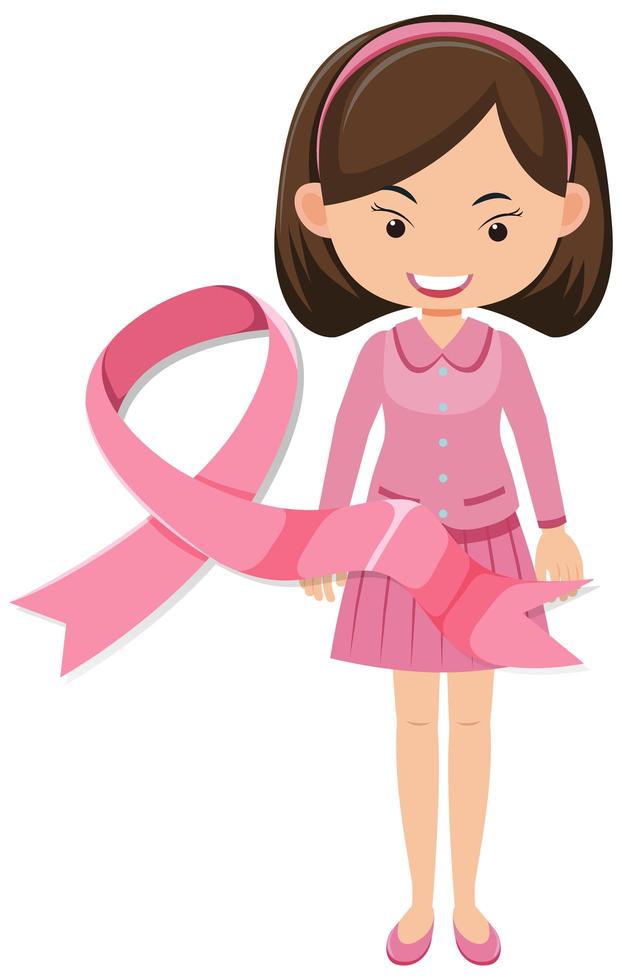 Breast cancer pink ribbon with woman in pink vector