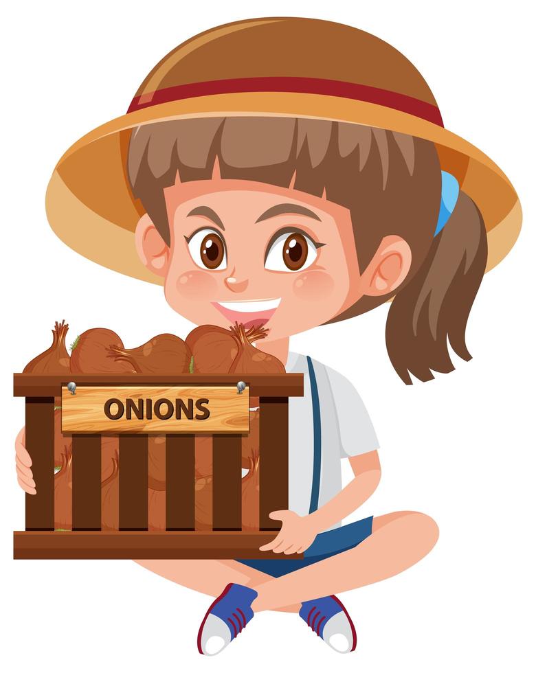 Children girl with vegetables on white background vector