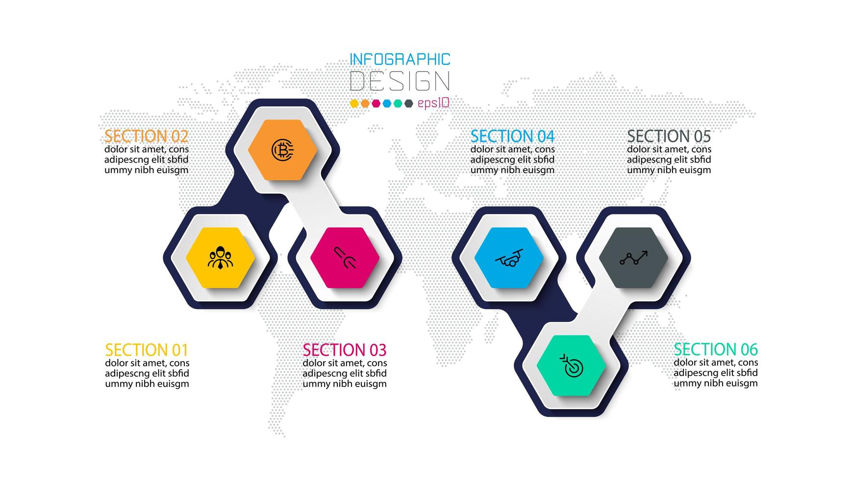 Conjunto de forma de icono de infografía colorido hexagonal vector