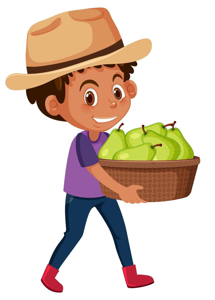 Children boy with fruits on white background vector