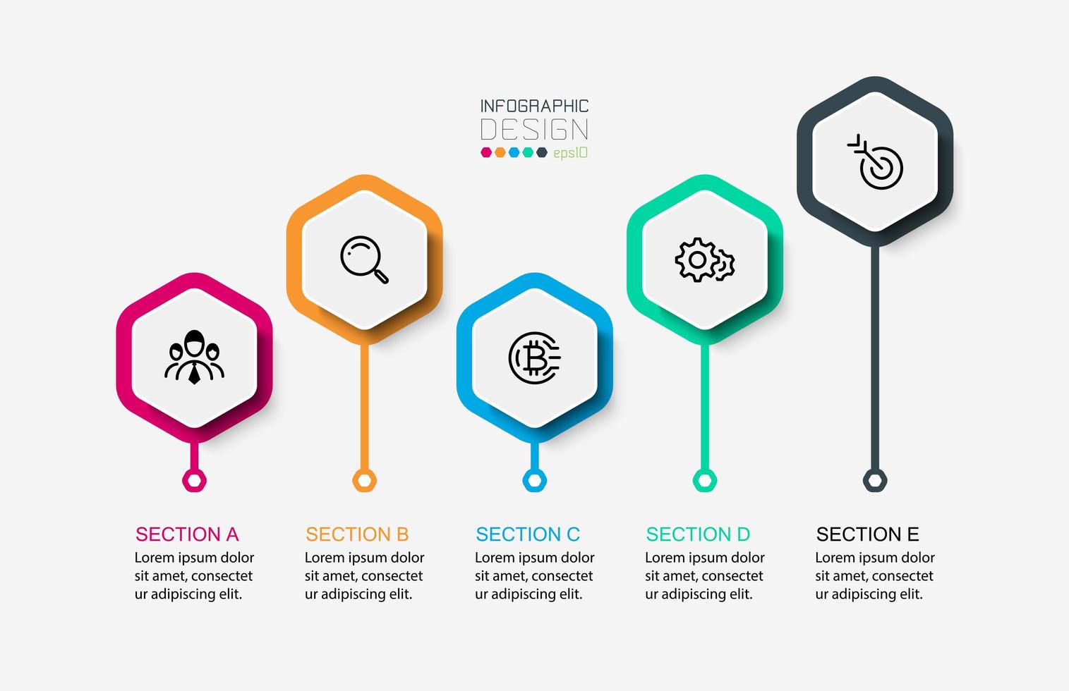 Hexagon pins infographic icon set vector