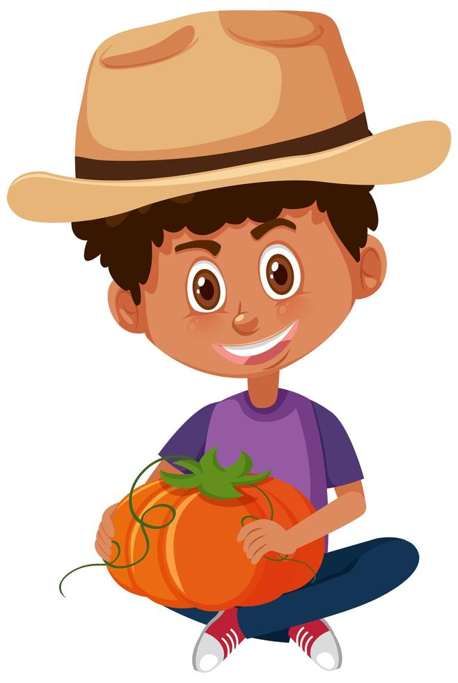 personaje de dibujos animados de niños sosteniendo vegetales vector