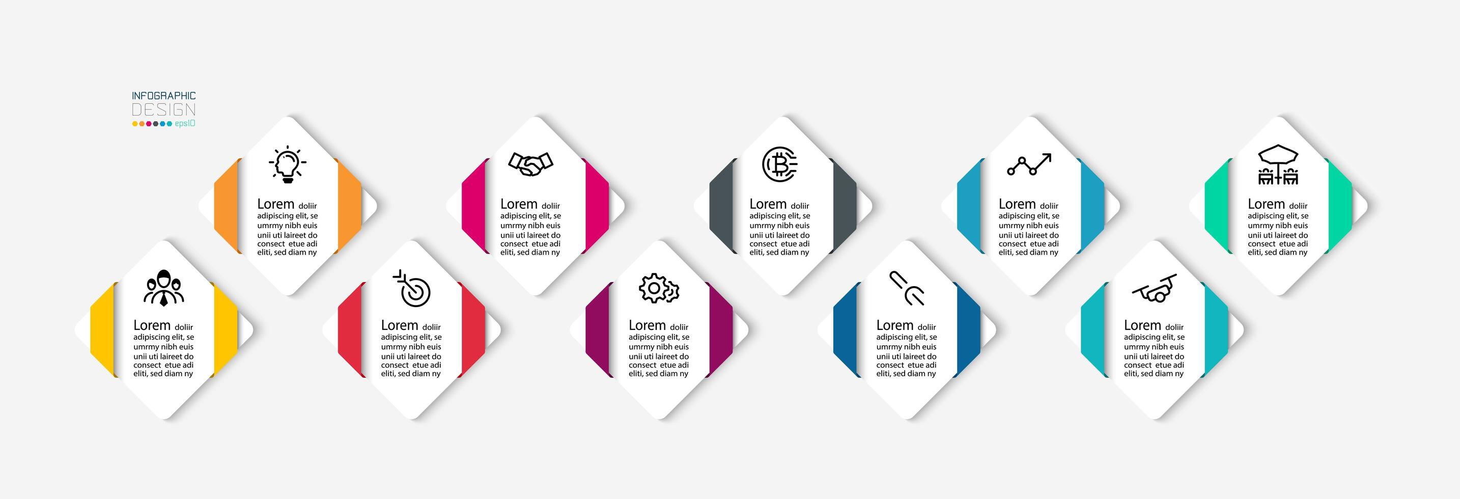 Diamond shape infographic step icon set vector