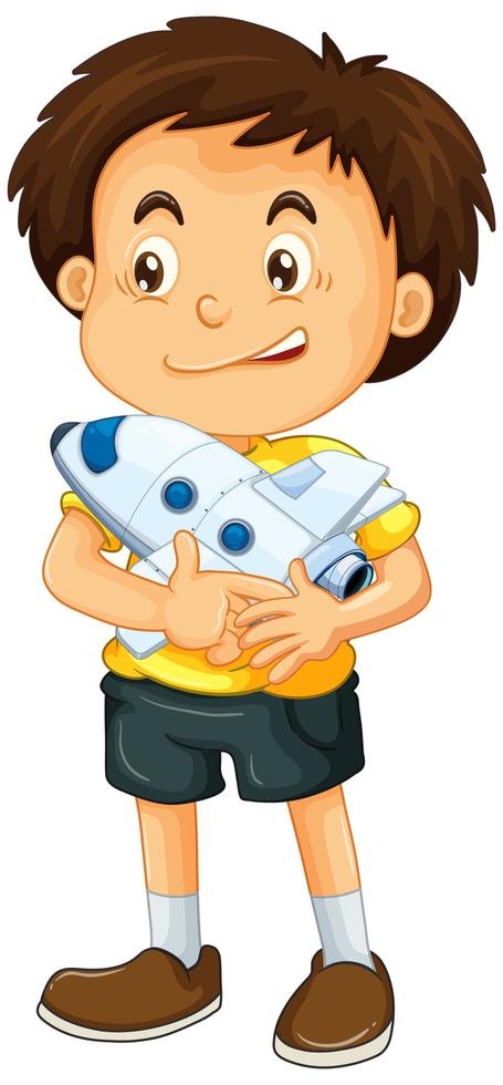 Boy holding rocket toy vector