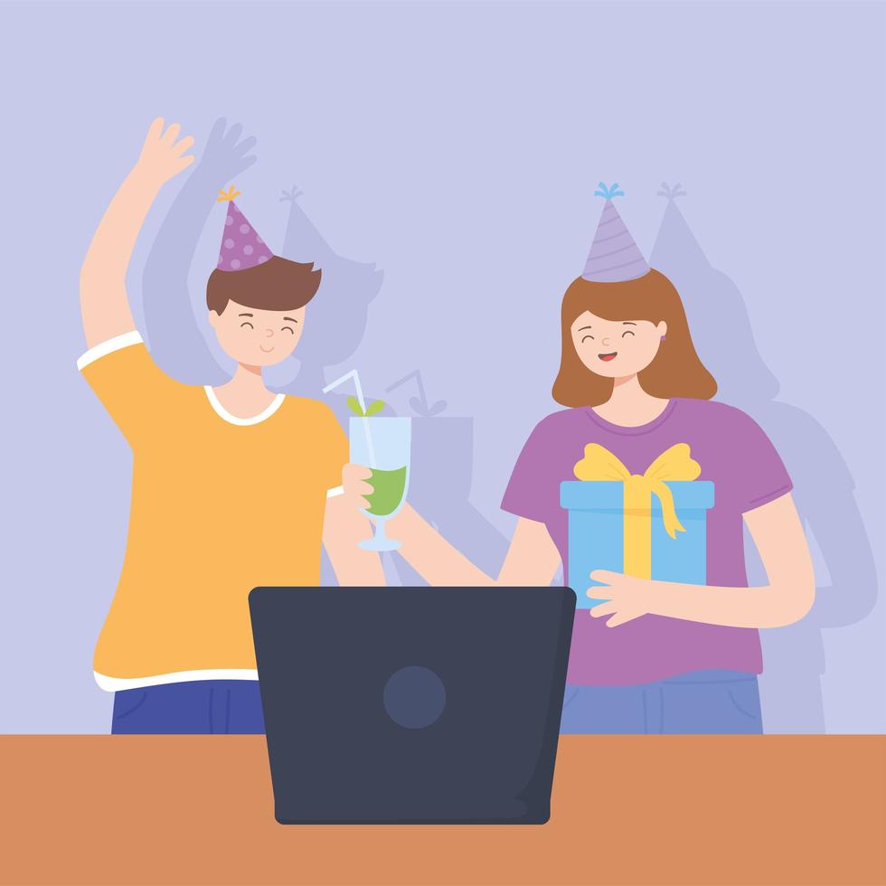 Couple in a video call online party vector