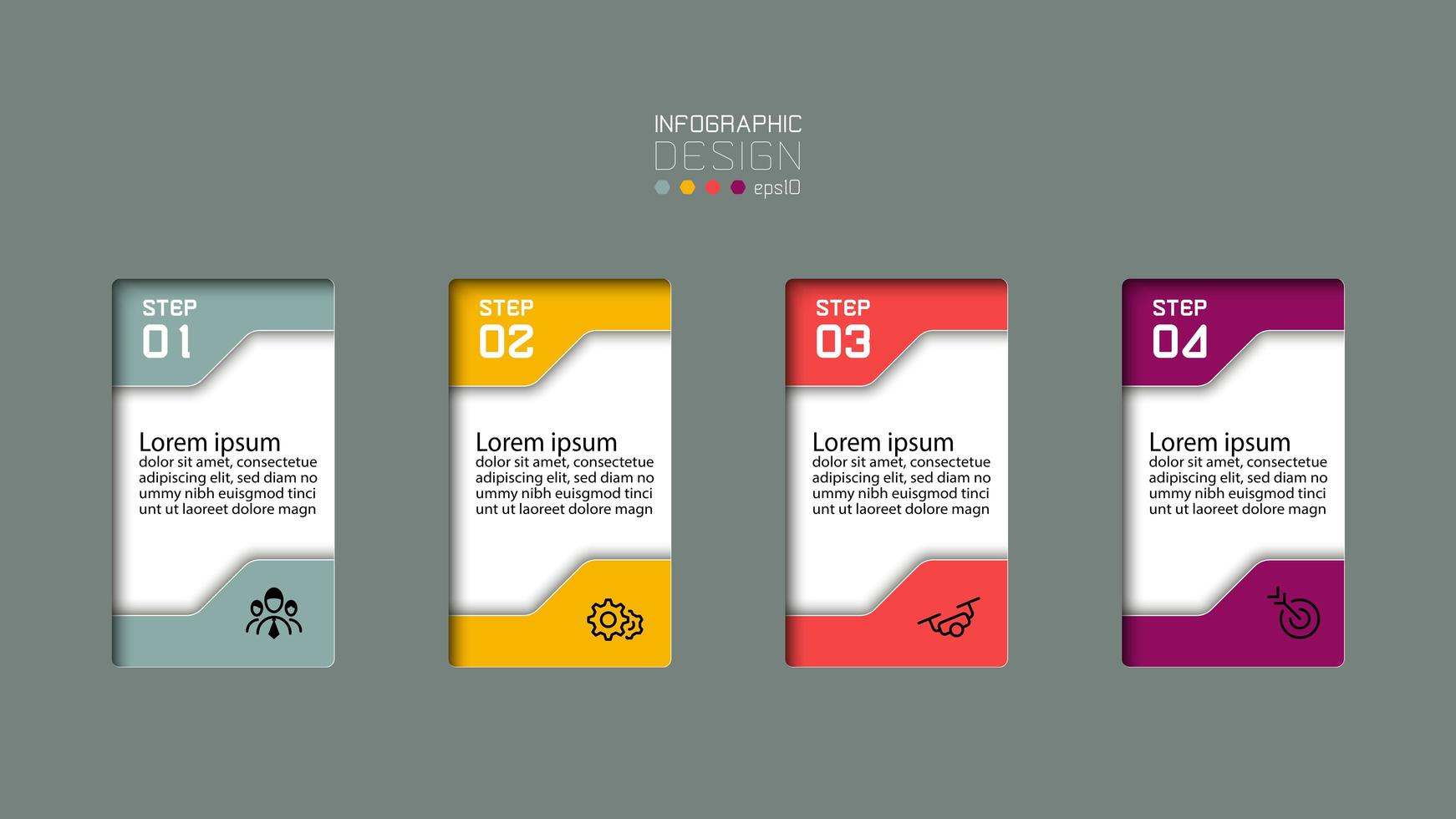 Set of rectangular 3d colorful infographic steps vector