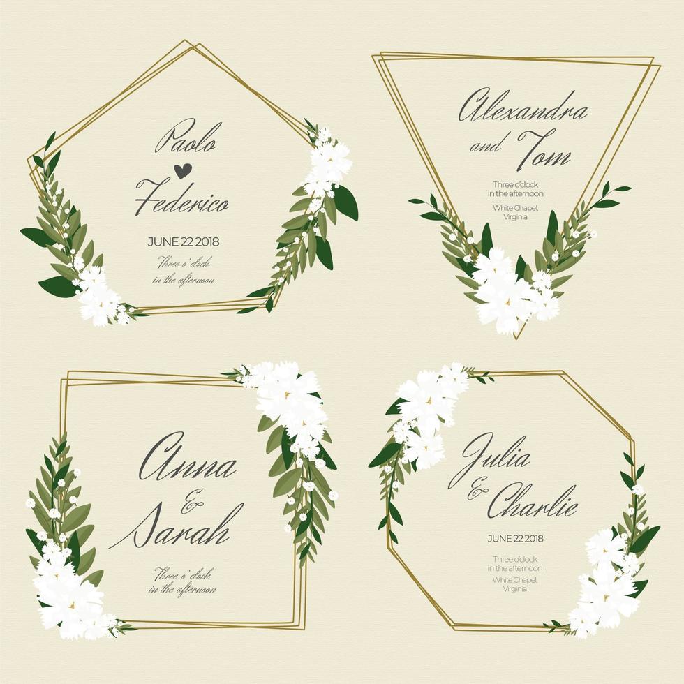 Banner floral para boda con marcos dorados. vector