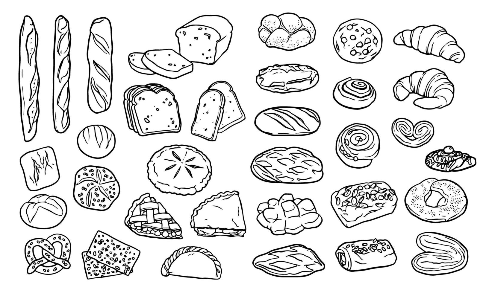 colección de elementos dibujados a mano para panadería. vector