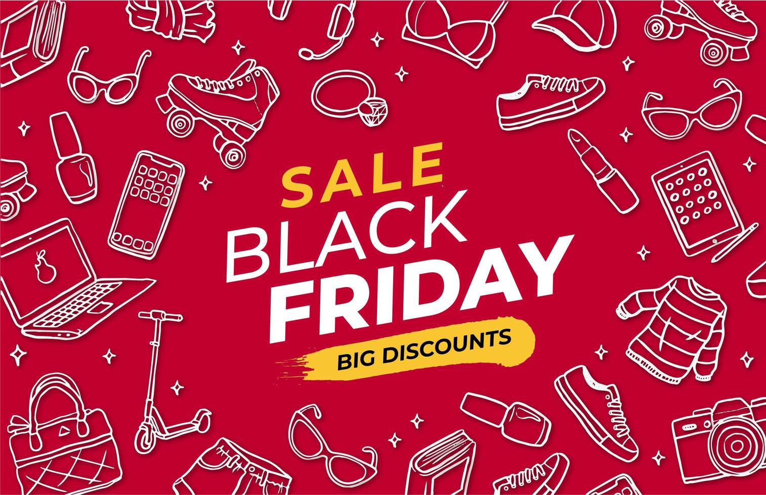 Black Friday red banner with hand drawn elements vector