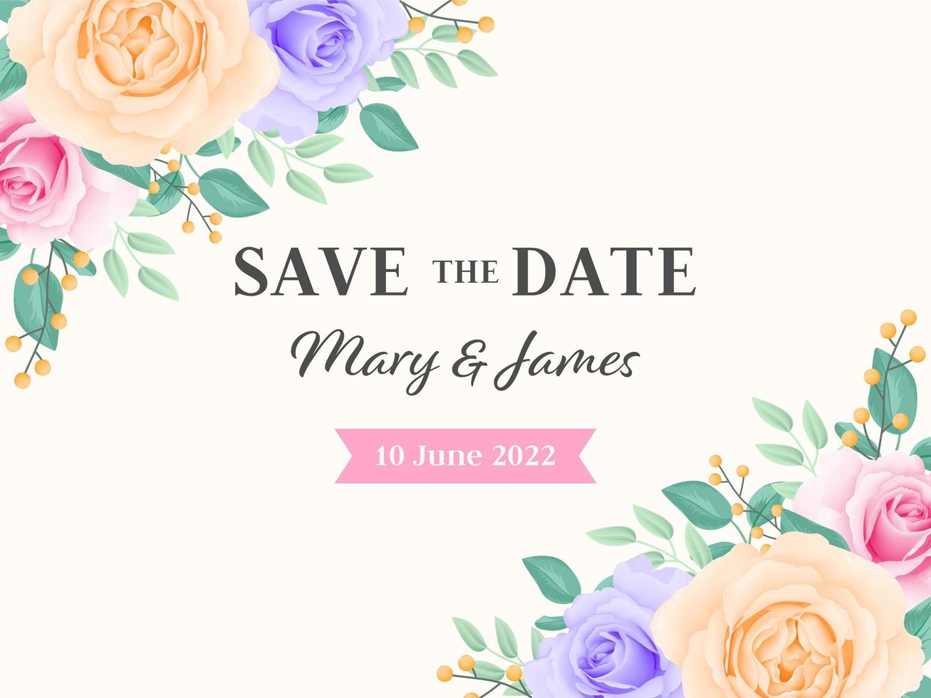 Save the Date Rose Flowers Card vector