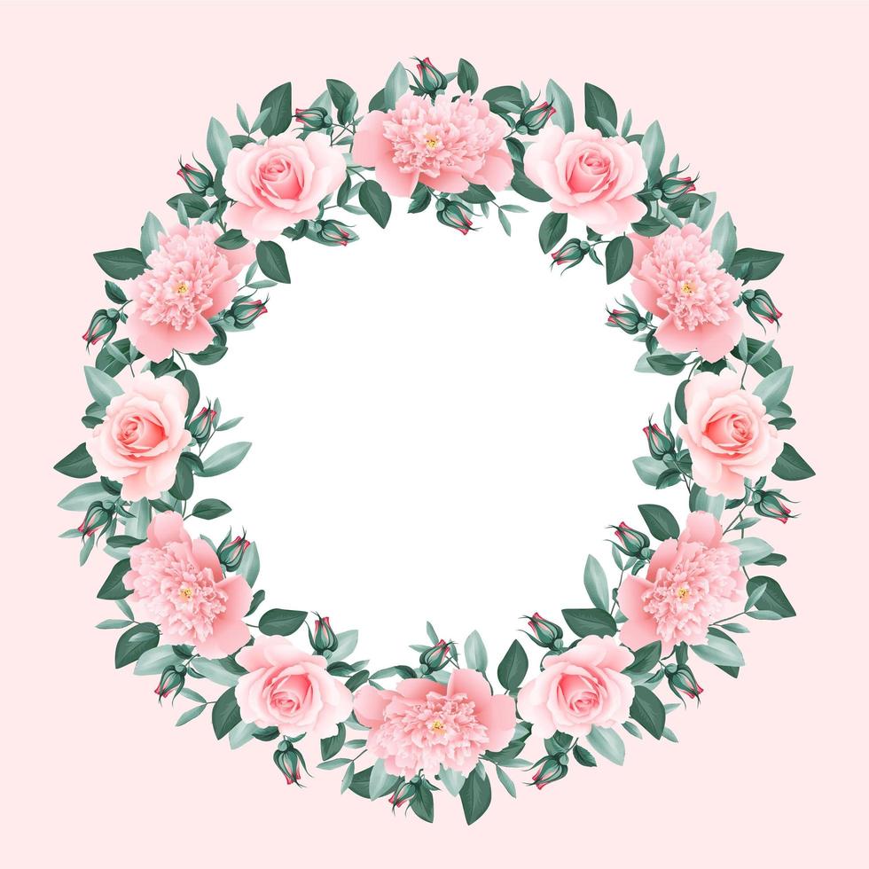 Round Pink Rose Floral Wreath Frame vector