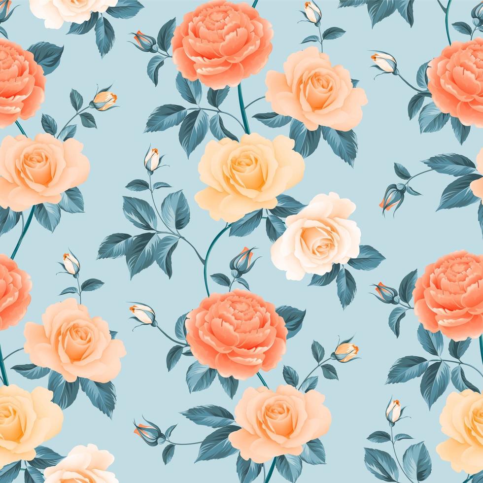 Colorful Seamless Roses and Chrysanthemum Pattern vector