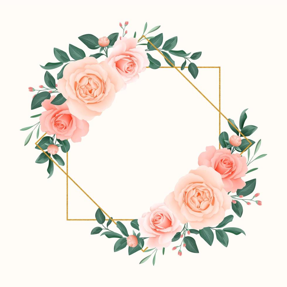 marco geométrico de rosas rosadas suaves vector