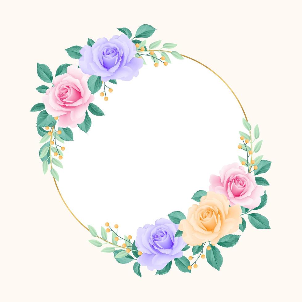 Round Frame with Soft Color Roses vector