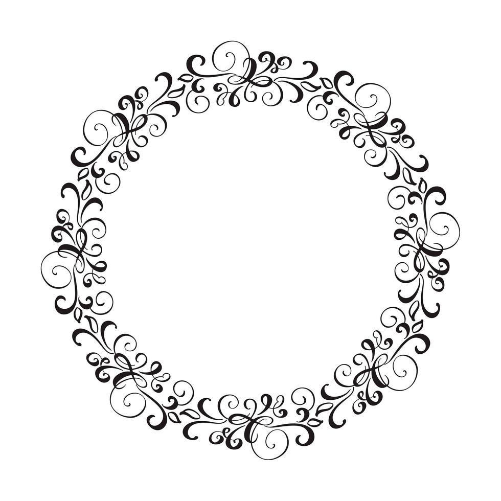 Round calligraphic vector wedding frame wreath.