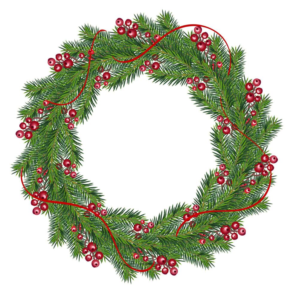 Realistic Christmas wreath with red berries vector