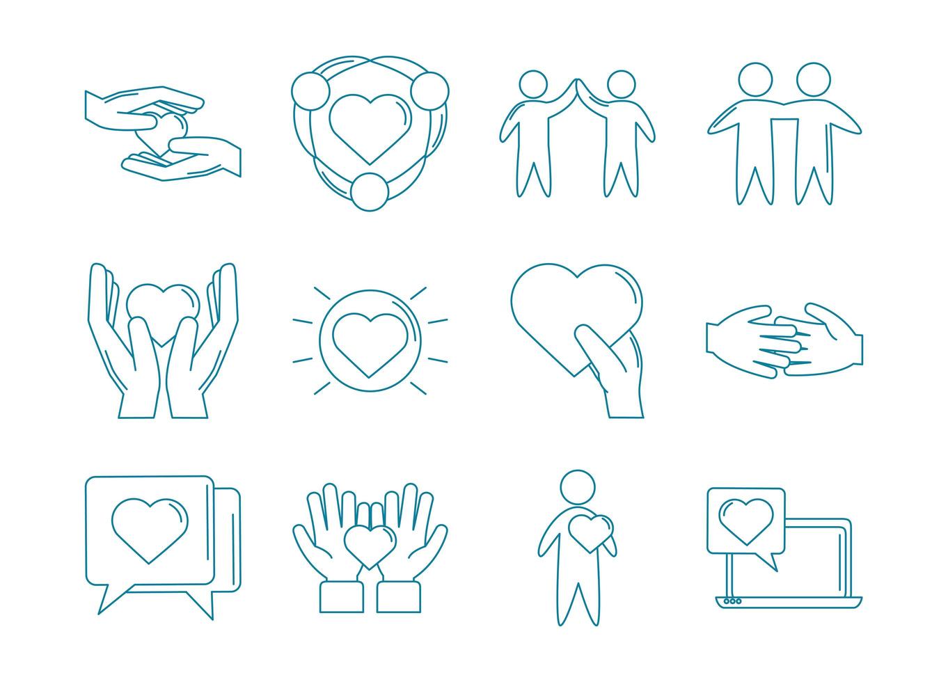 Love and relationship support icon set vector