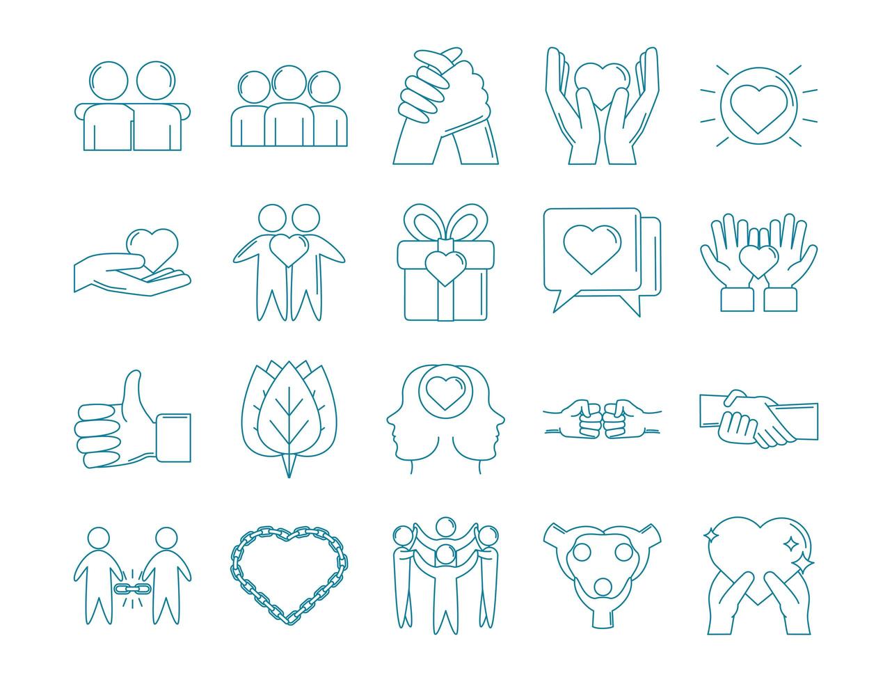 conjunto de iconos de apoyo de amor y relación vector