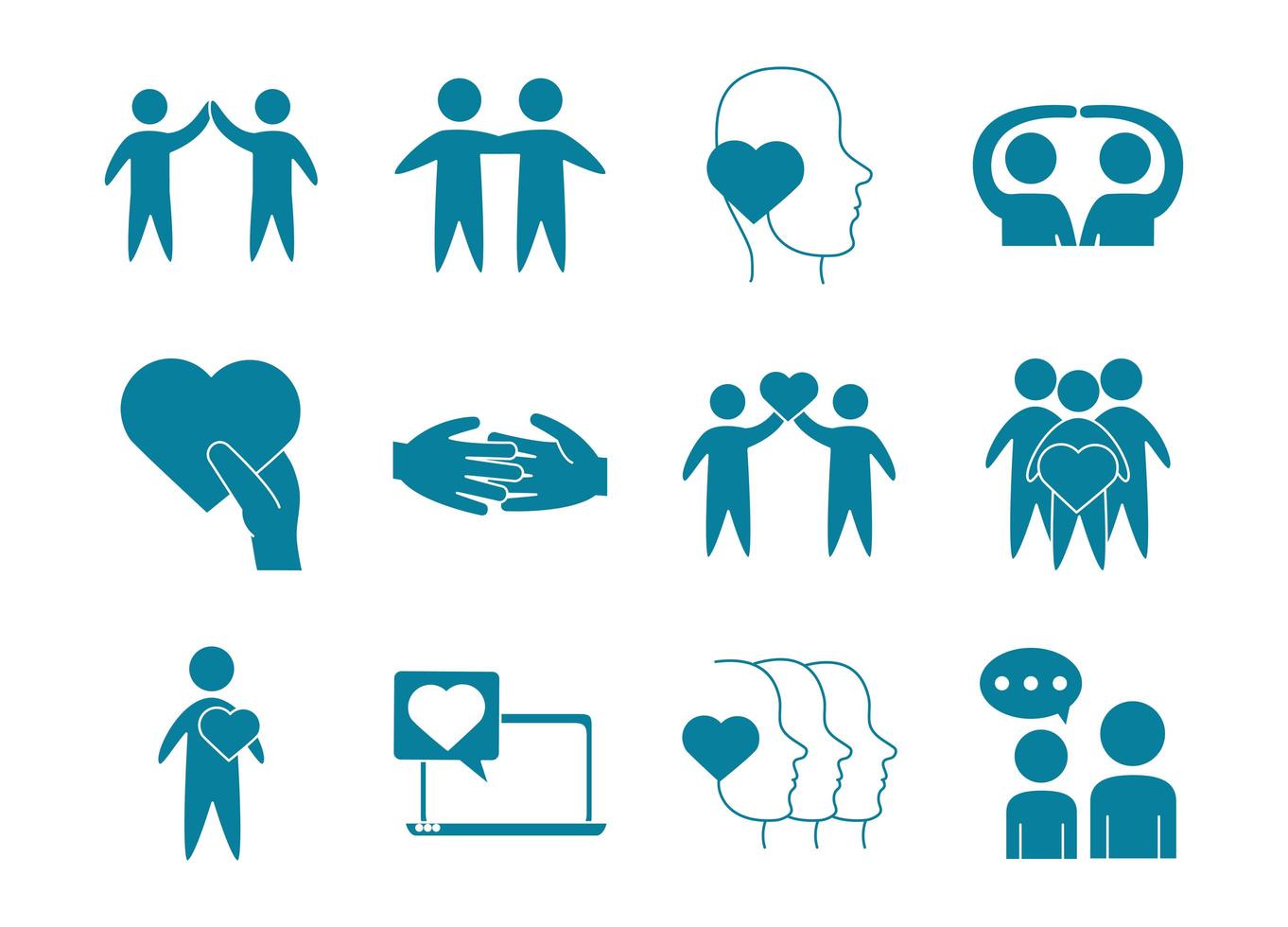 Love and relationship support icon set vector