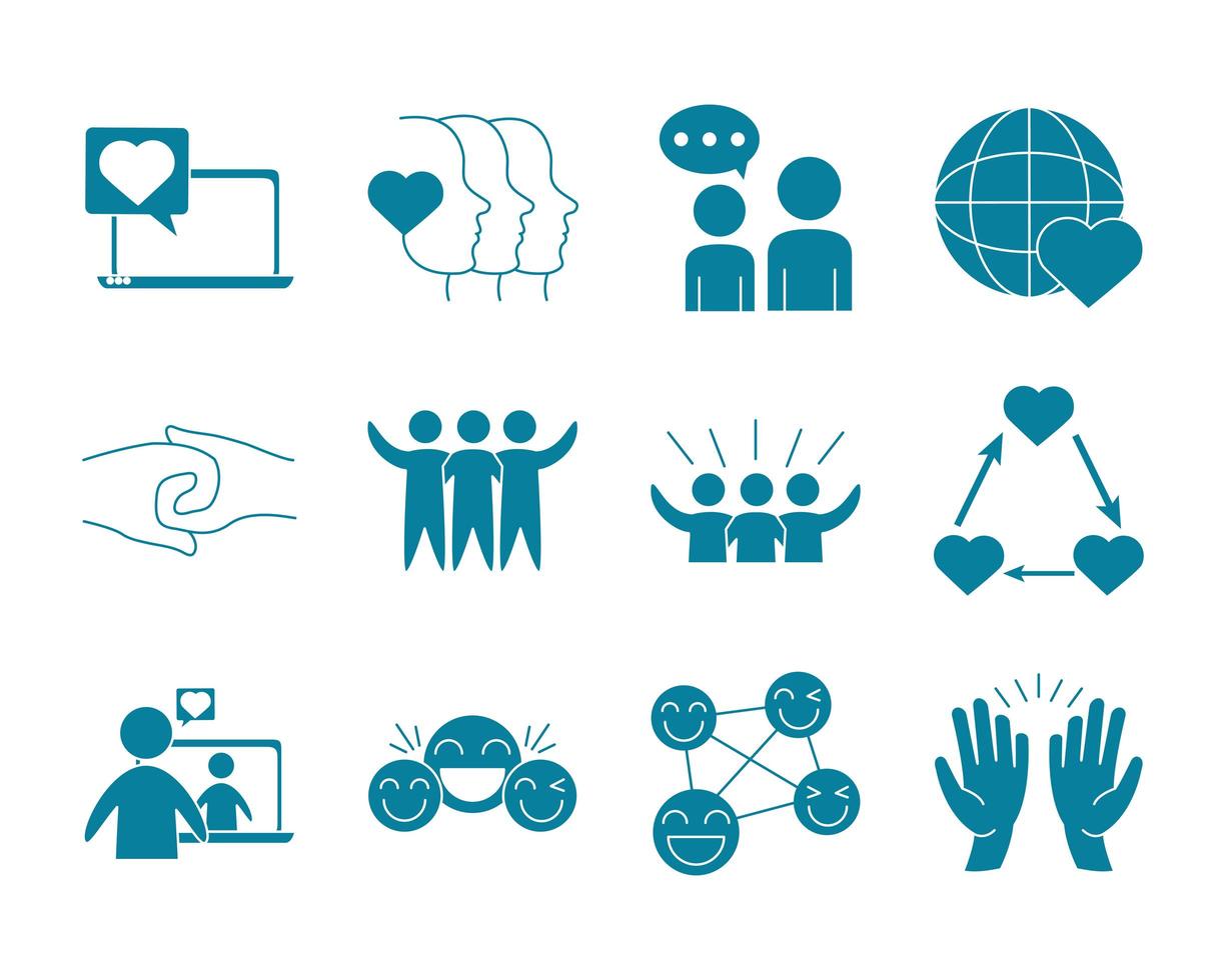 Love and relationship support icon set vector