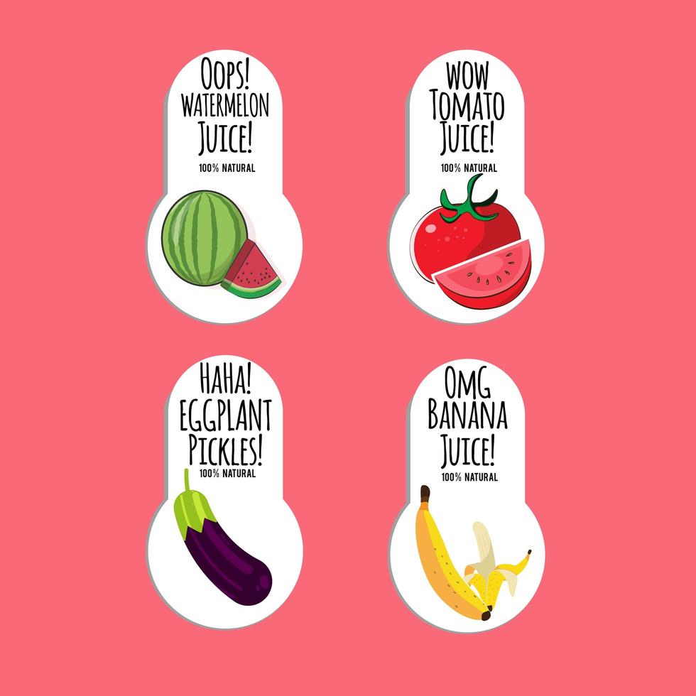 Labels of fruits and vegetables for juices vector