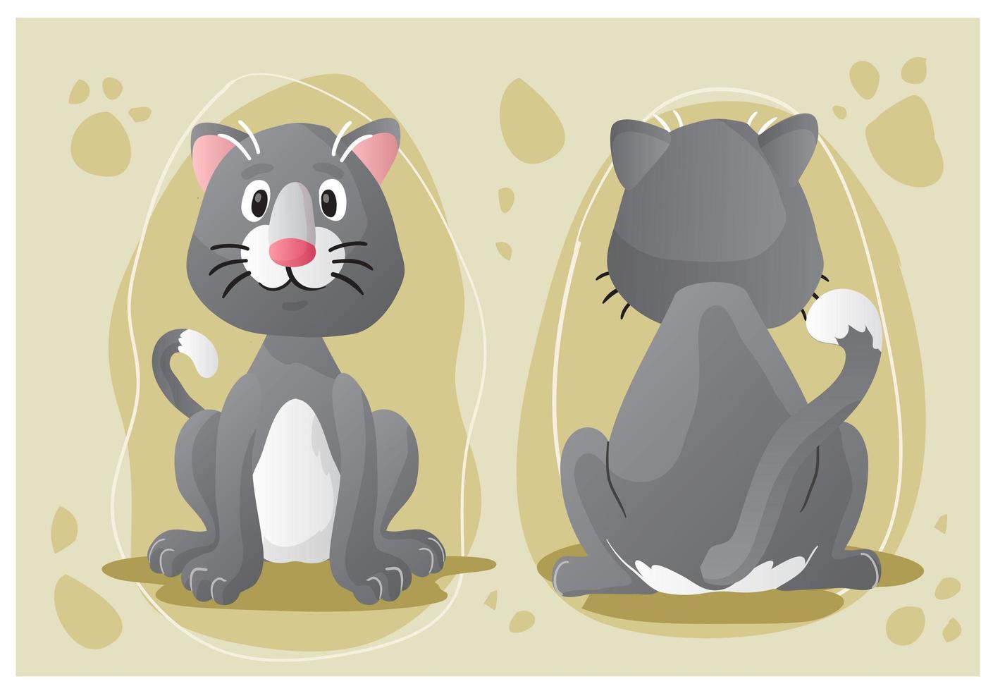 Grey Cat Cartoon Character, Front and Back vector