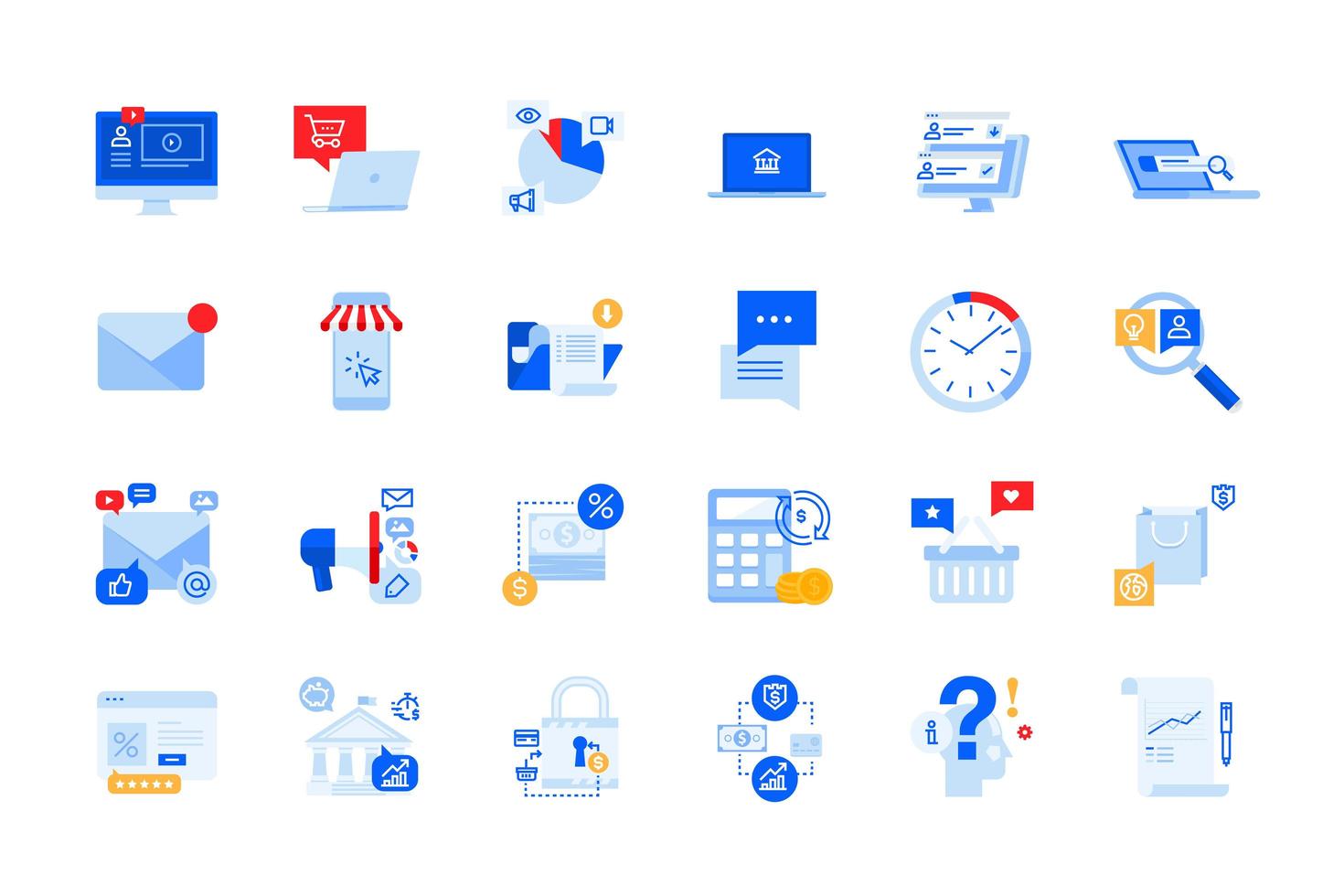 Online communication, e-commerce, advertising modern icons vector